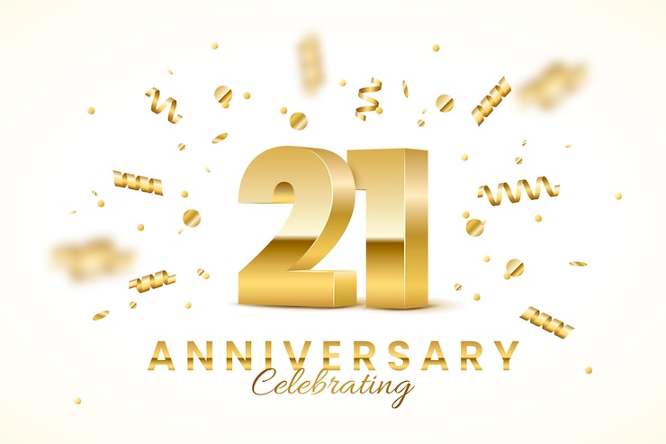 Free Vector 21 anniversary background with golden elements