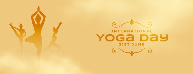 Vettore gratuito banner di postura della giornata internazionale dello yoga del 21 giugno con effetto fumo