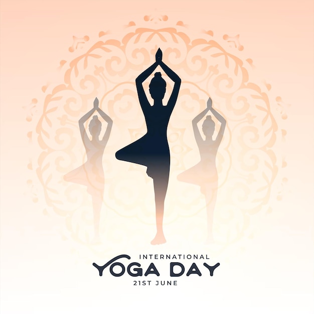 Vettore gratuito sfondo dell'evento della giornata di yoga del 21 giugno con donne che fanno esercizio