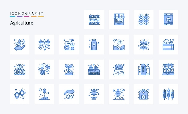 Vettore gratuito 25 pacchetto icone blu per l'agricoltura illustrazione delle icone vettoriali