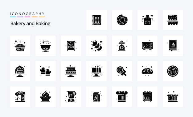 Бесплатное векторное изображение 25 набор иконок для выпечки solid glyph иллюстрация векторных иконок