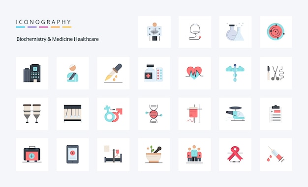 25 Biochemistry And Medicine Healthcare Flat color icon pack Vector icons illustration