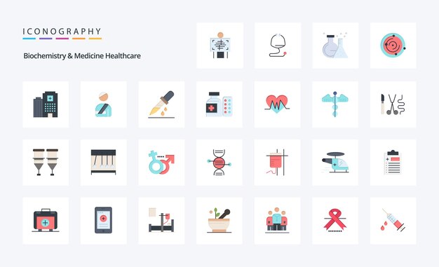 25 Biochemistry And Medicine Healthcare Flat color icon pack Vector icons illustration