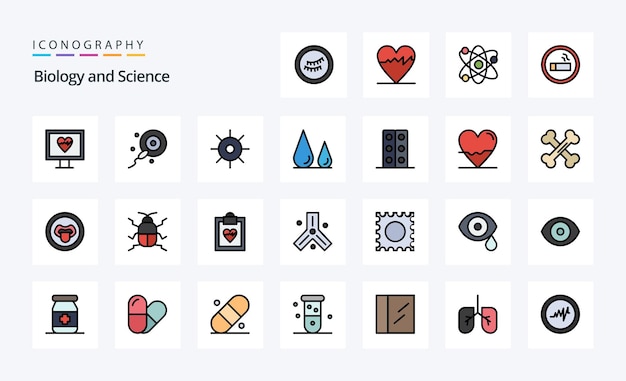 Free vector 25 biology line filled style icon pack vector iconography illustration