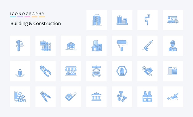 25 Building And Construction Blue icon pack Vector icons illustration