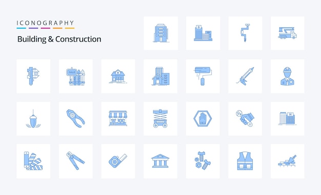 25 Строительство и строительство Синий пакет значков Векторные иконки иллюстрации