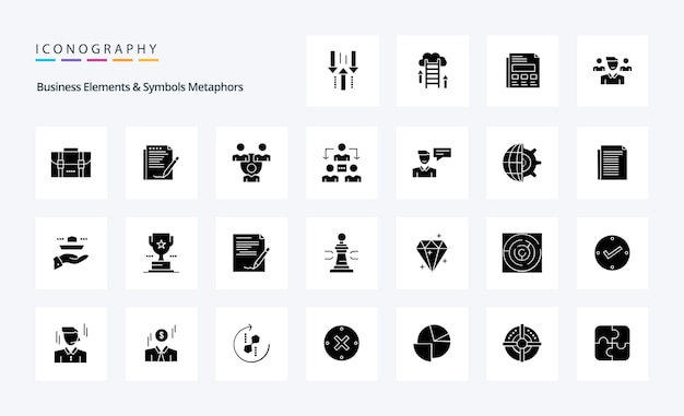 Free vector 25 business elements and symbols metaphors solid glyph icon pack vector icons illustration