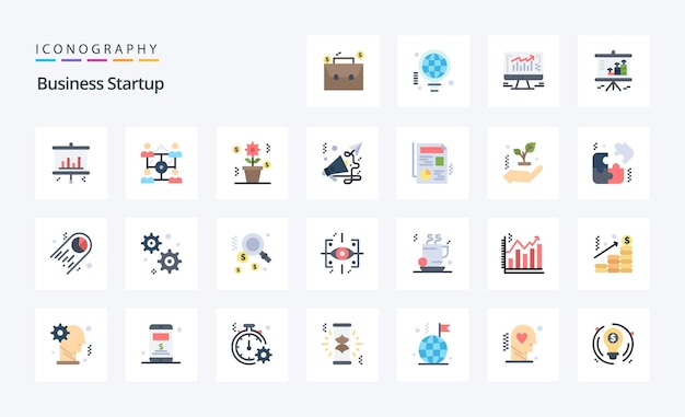 Free vector 25 business startup flat color icon pack