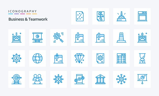 25 Business And Teamwork Blue icon pack Vector icons illustration