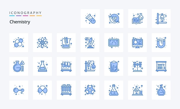 25 Химия Синий набор иконок Иллюстрация векторных иконок