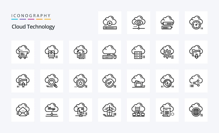 Free Vector 25 cloud technology line icon pack vector icons illustration