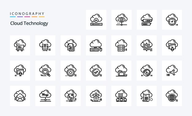 25 Пакет значков линии облачных технологий Иллюстрация векторных значков
