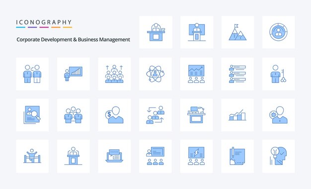 25 Corporate Development And Business Management Blue icon pack