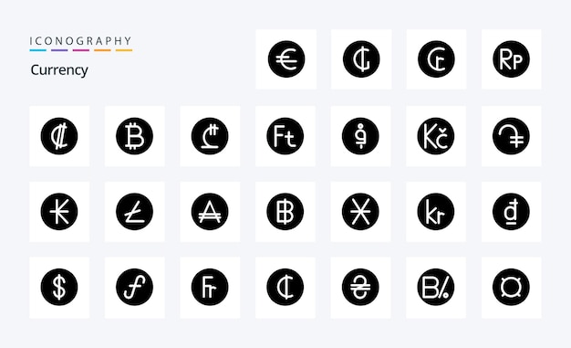 25 通貨ソリッド グリフ アイコン パック