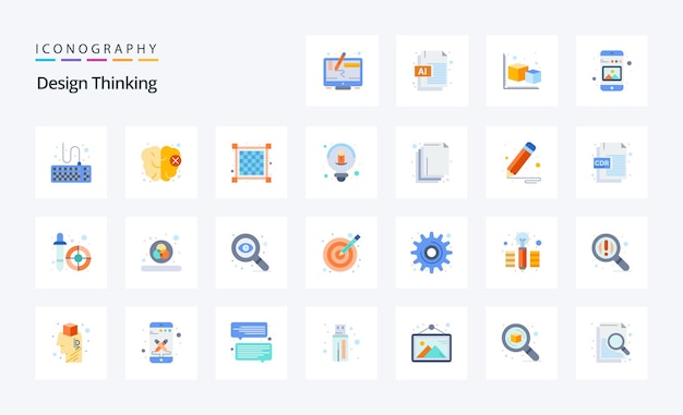 25 design thinking flat color icon pack