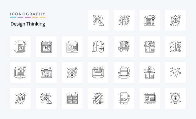 25 デザイン思考ライン アイコン パック ベクトル アイコン イラスト