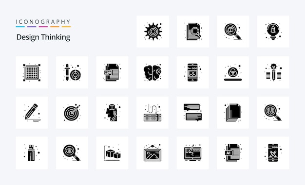 Бесплатное векторное изображение 25 design thinking solid glyph icon pack векторные иконки иллюстрация