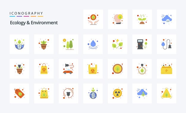25 Ecology And Environment Flat color icon pack Vector icons illustration