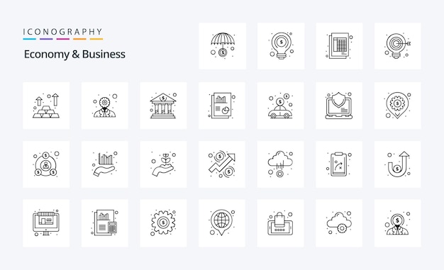 25 economy and business line icon pack vector icons illustration