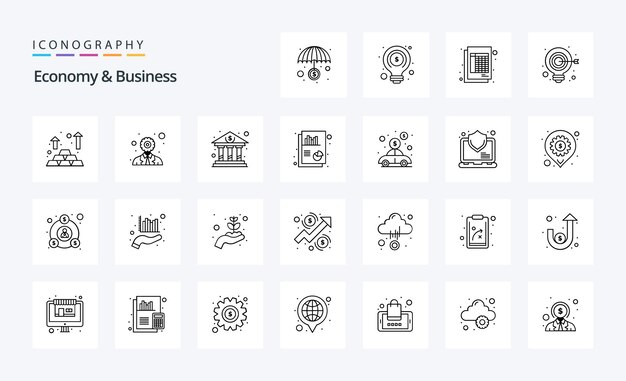 25 Иконка "Экономика и бизнес-линия" Иллюстрация векторных иконок