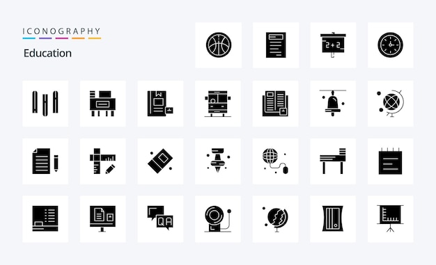 Free vector 25 education solid glyph icon pack