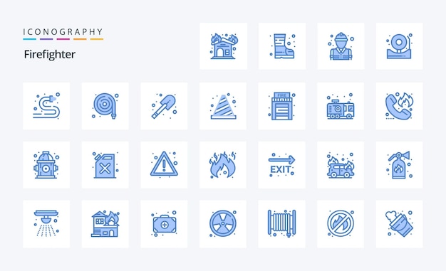 Бесплатное векторное изображение 25 пожарный синий набор иконок иллюстрация векторных иконок