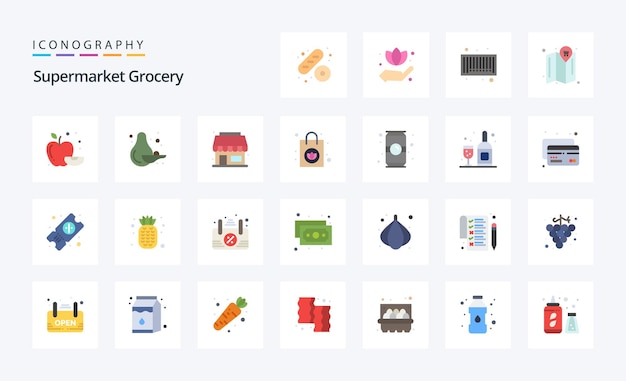 25 grocery flat color icon pack vector icons illustration