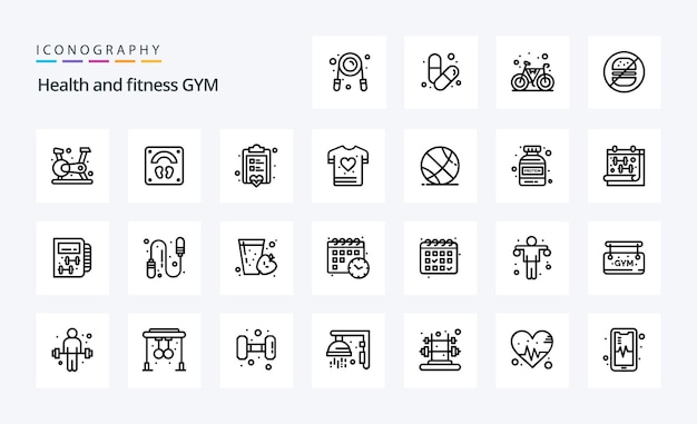 Free vector 25 gym line icon pack