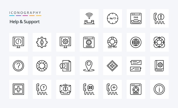 25 Help And Support Line icon pack Vector icons illustration