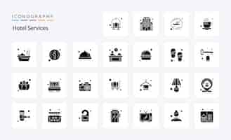 Free vector 25 hotel services solid glyph icon pack vector icons illustration