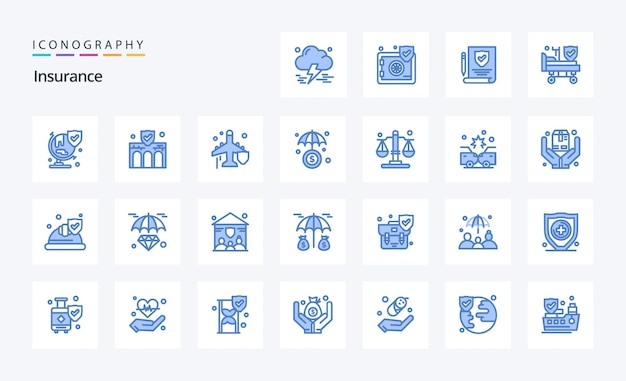 25 Страхование Синий пакет значков Иллюстрация векторных иконок