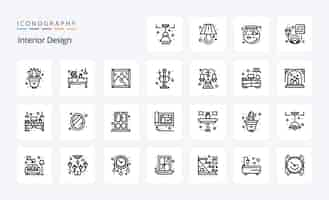 Free vector 25 interior design line icon pack vector icons illustration