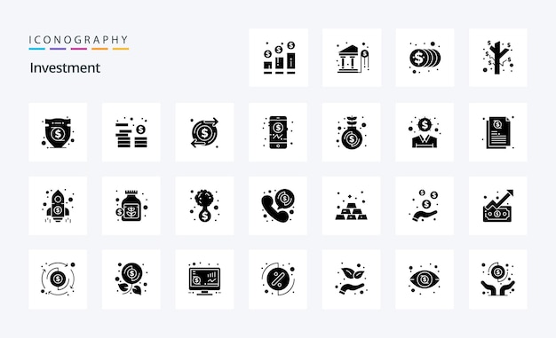 25 Investment Solid Glyph icon pack Vector icons illustration