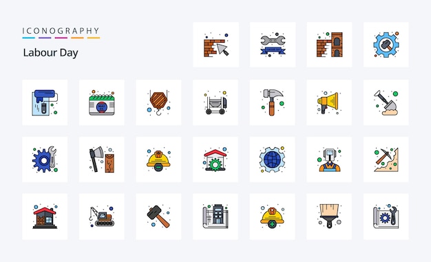 無料ベクター 25労働者の日ライン塗りつぶしスタイルのアイコンパック
