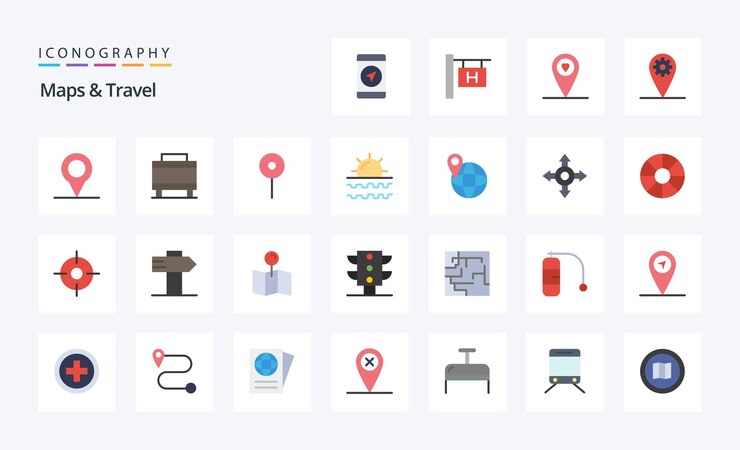 Free Vector 25 maps travel flat color icon pack vector icons illustration