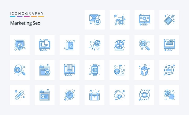 Free vector 25 marketing seo blue icon pack