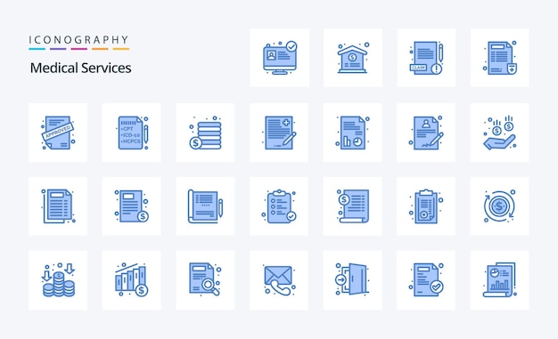 25 Медицинские услуги Синий набор иконок Иллюстрация векторных иконок