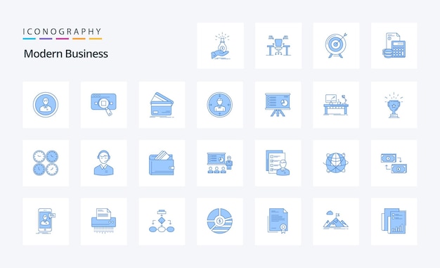 25 modern business blue icon pack icone vettoriali illustrazione