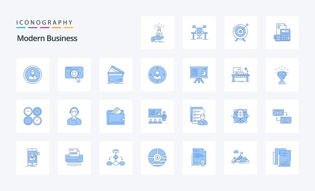 25 現代ビジネス ブルー アイコン パック ベクトル アイコン イラスト