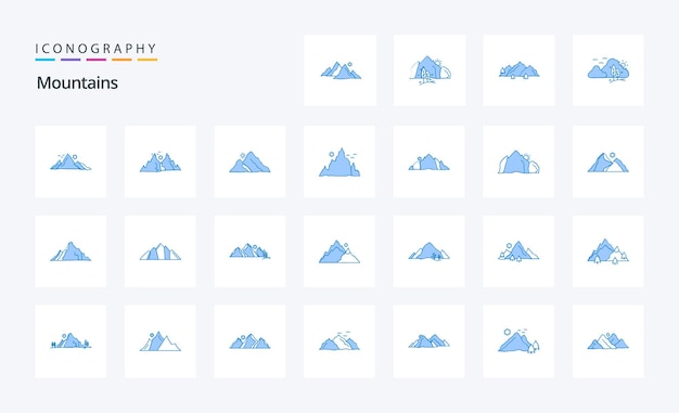 25 montagne blue icon pack icone vettoriali illustrazione