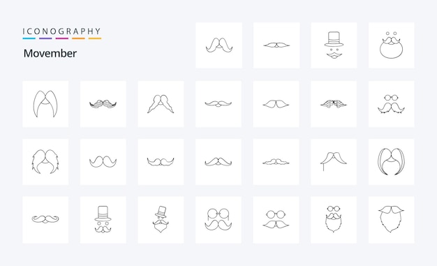 Free vector 25 movember line icon pack vector icons illustration