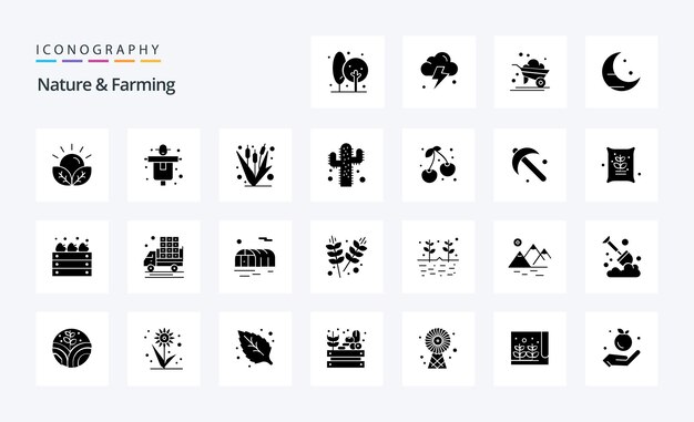 25 Nature And Farming Solid Glyph icon pack Vector icons illustration