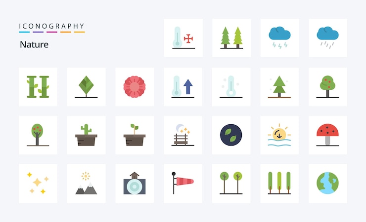 Free Vector 25 nature flat color icon pack
