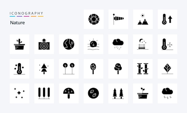 Бесплатное векторное изображение 25 наборов иконок nature solid glyph