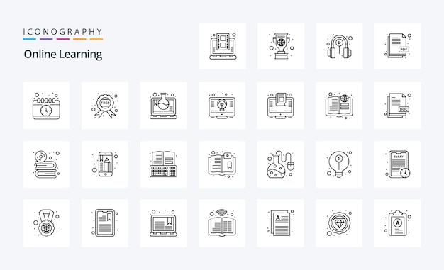 Бесплатное векторное изображение 25 набор значков онлайн-обучения