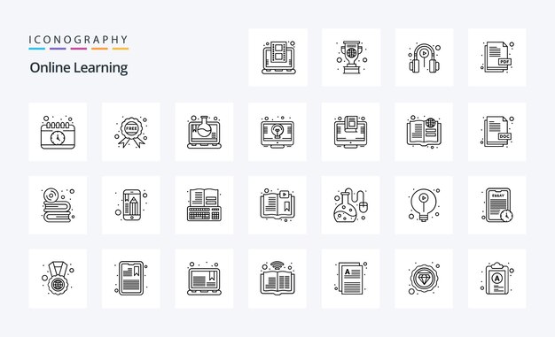 25 온라인 학습 라인 아이콘 팩 벡터 아이콘 그림