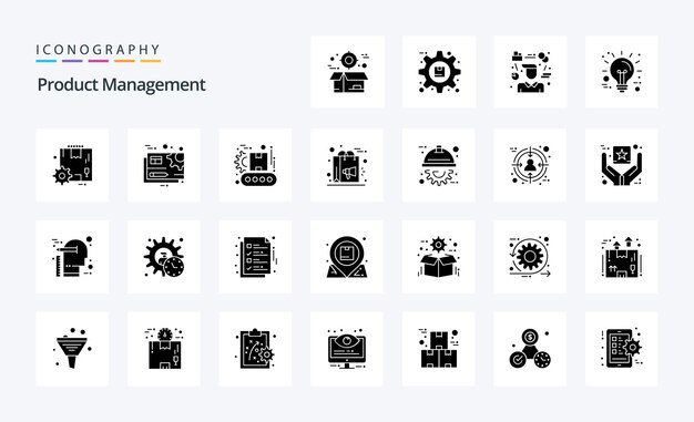 25 Product Management Solid Glyph icon pack Vector icons illustration