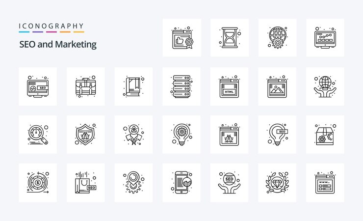 Free Vector 25 seo line icon pack