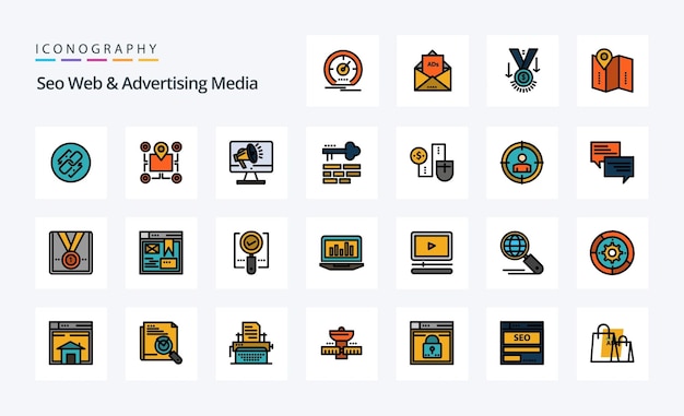 25 Seo Web And Advertising Media Line Filled Style Icon Pack Vector Iconography Illustration