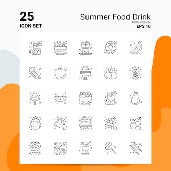 25 여름 음식 음료 아이콘 세트 비즈니스 로고 개념 아이디어 라인 아이콘